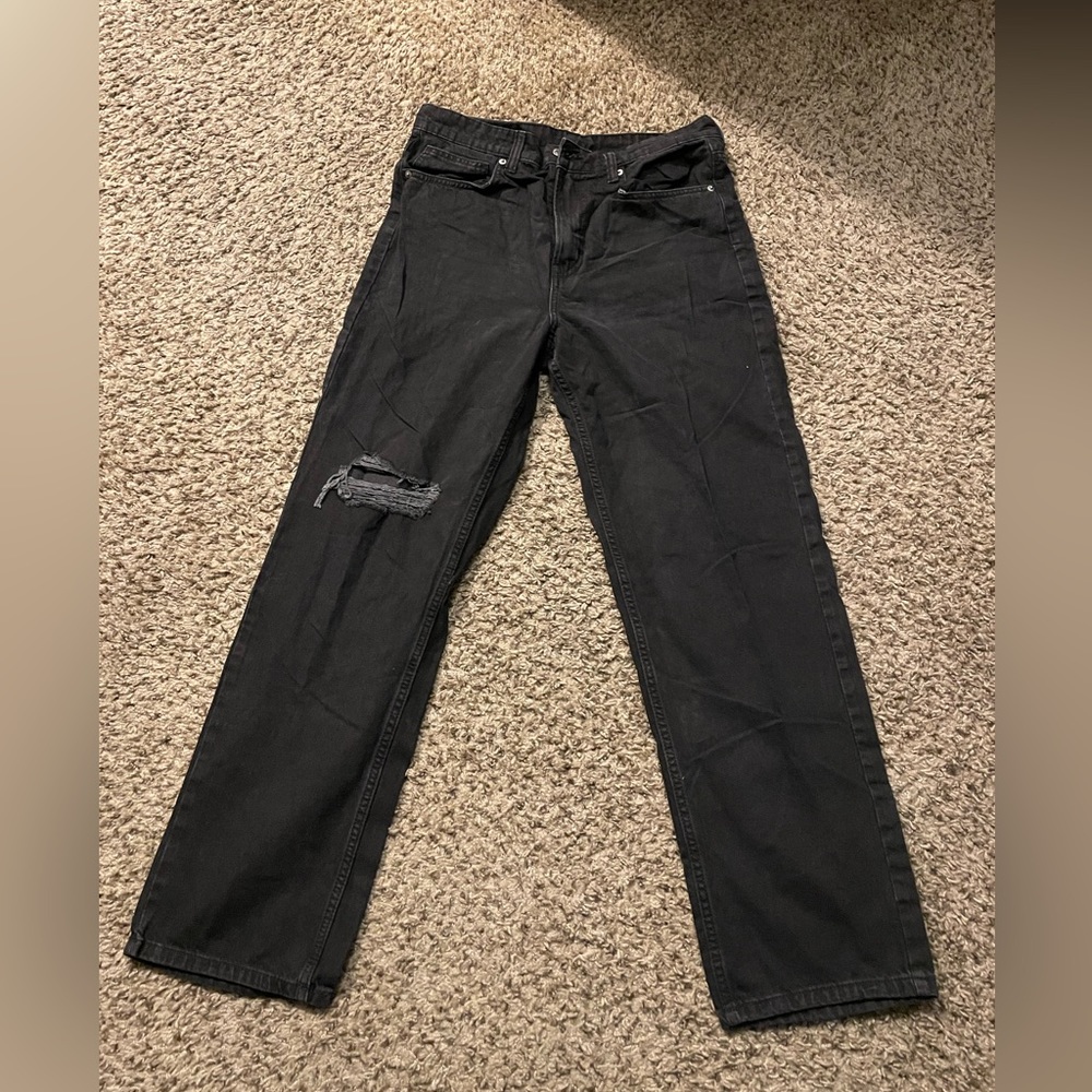 High Waisted Black Denim Jeans, Straight Leg, regular length